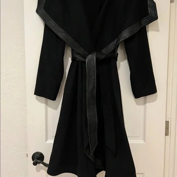 Badgley Mishka Wrap Wool Coat with Leather Trim - Picture 1 of 4